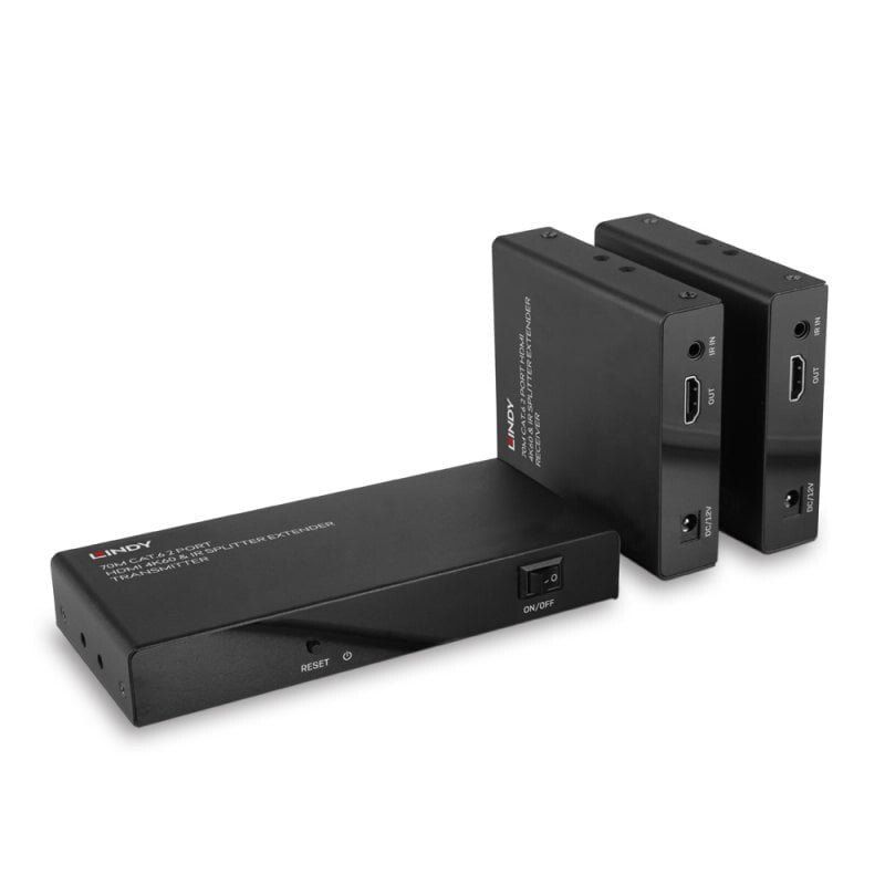 Lindy 70m Cat.6 2 Port HDMI 4K60 & IR Splitter Extender - Image 1