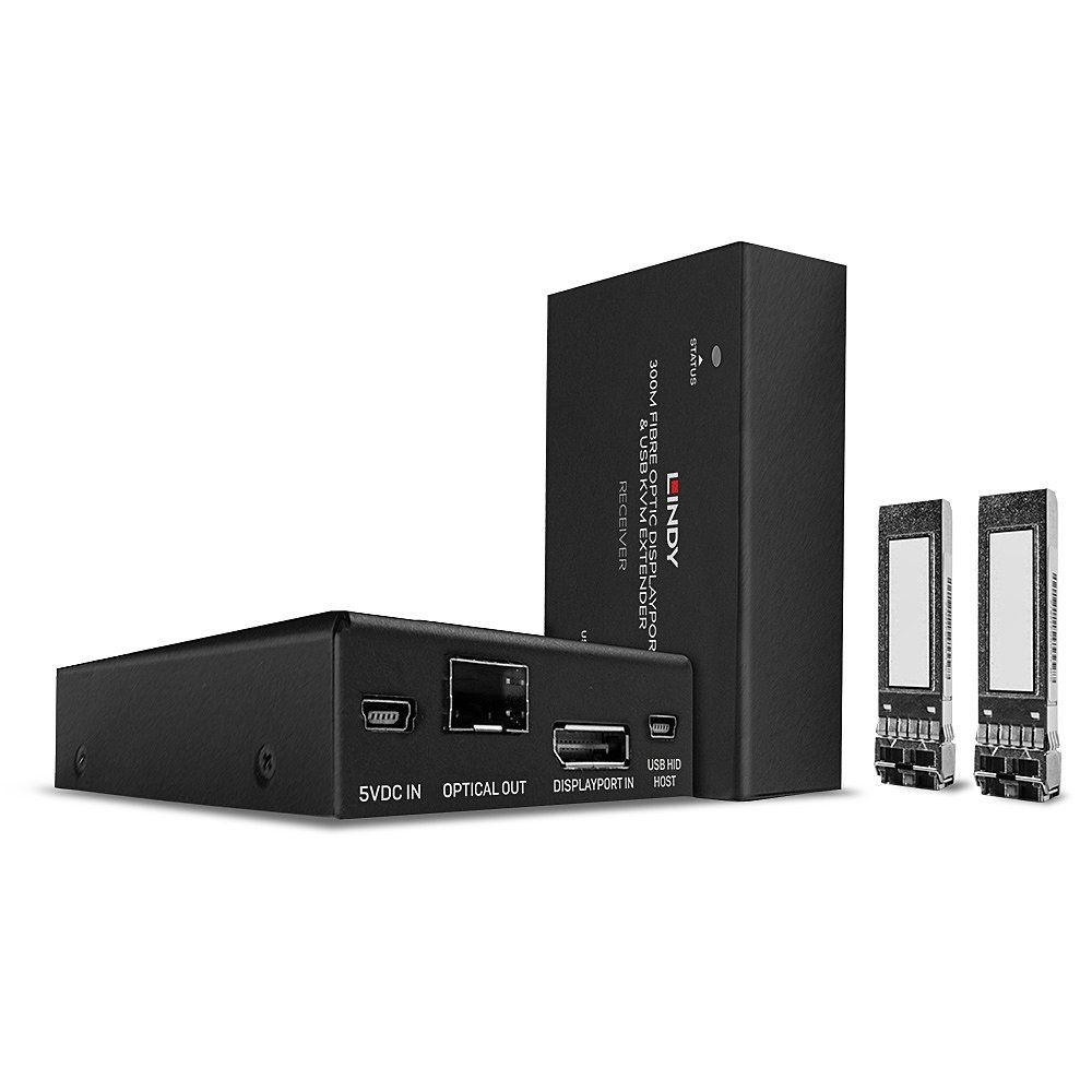 Lindy 300m Fibre Optic DisplayPort 1.2 and USB KVM Extender - Image 1
