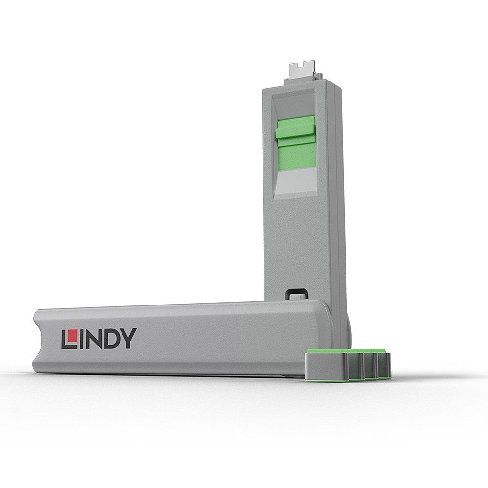 Lindy USB Type C Port Blocker Key - Pack of 4 Blockers, Green - Image 1