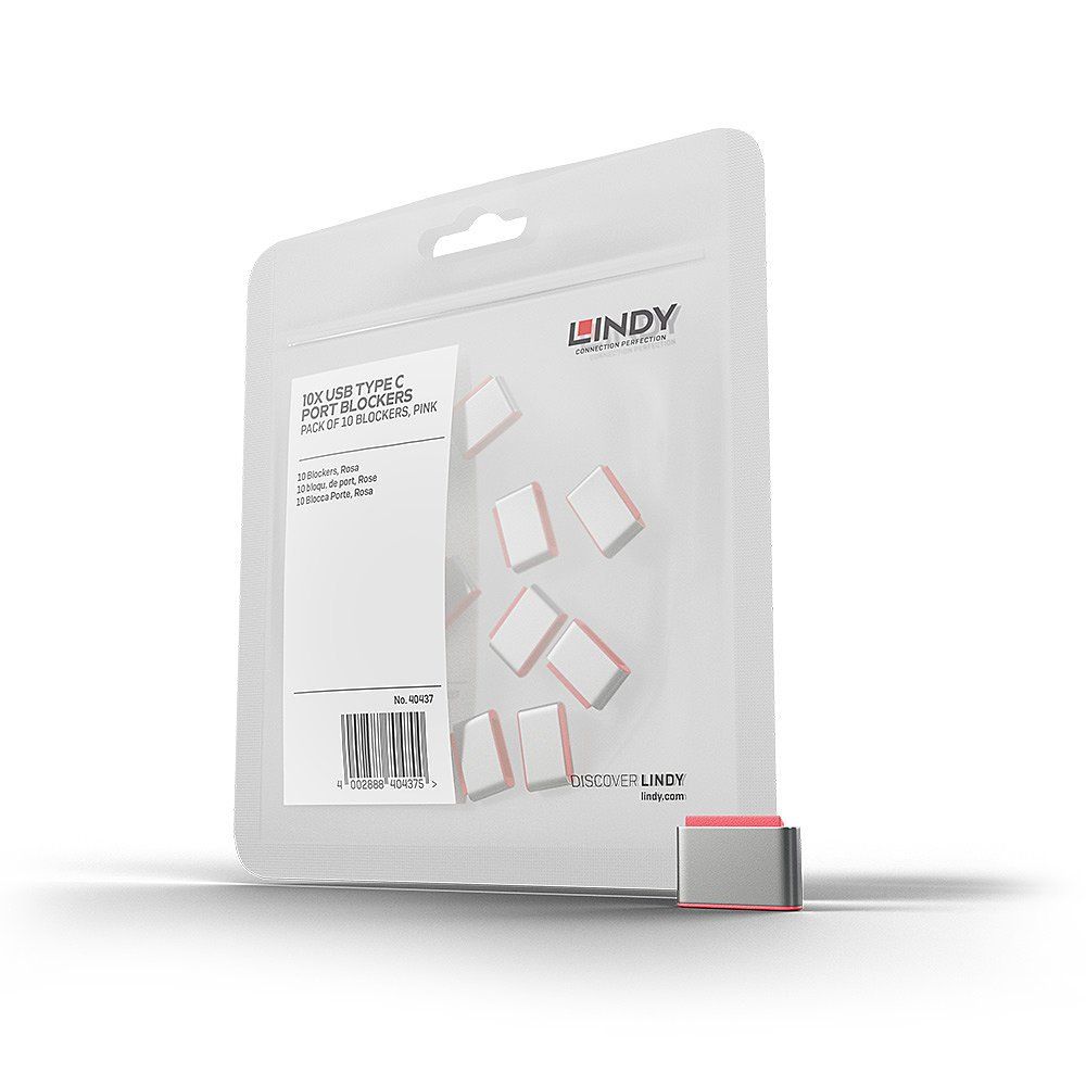 Lindy USB Type C Port Blockers (Without Key) - Pack of 10, Pink - Image 1