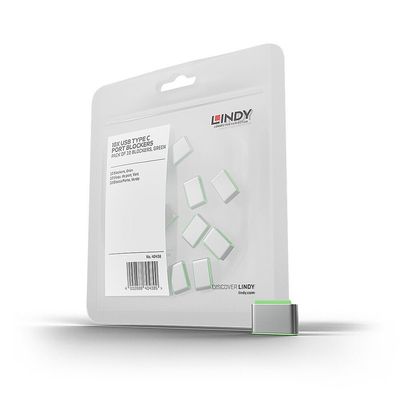 Lindy USB Type C Port Blockers (Without Key) - Pack of 10. Green