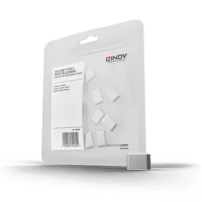 Lindy USB Type C Port Blockers (Without Key) - Pack of 10, White - Thumbnail 2