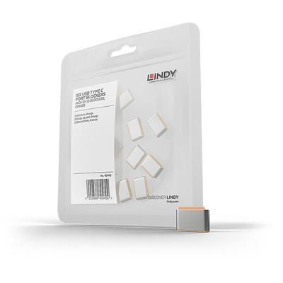 Lindy USB Type C Port Blockers (Without Key) - Pack of 10, Orange