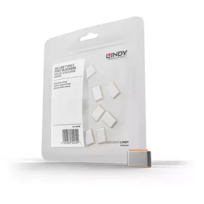 Lindy USB Type C Port Blockers (Without Key) - Pack of 10, Orange - Thumbnail 2