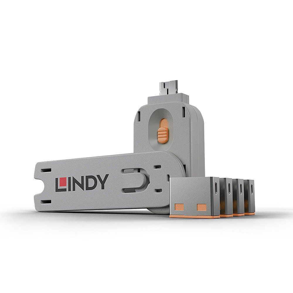 Lindy USB Port Blocker - Pack of 4 Colour Code: Orange - Image 1