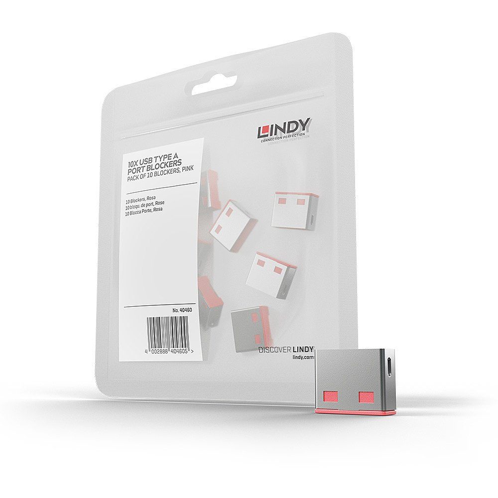 Lindy USB Port Blocker (without key) - Pack of 10, Pink - Image 1