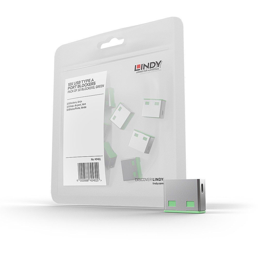Lindy USB Port Blocker (without key) - Pack of 10, Colour Code: Green - Image 1