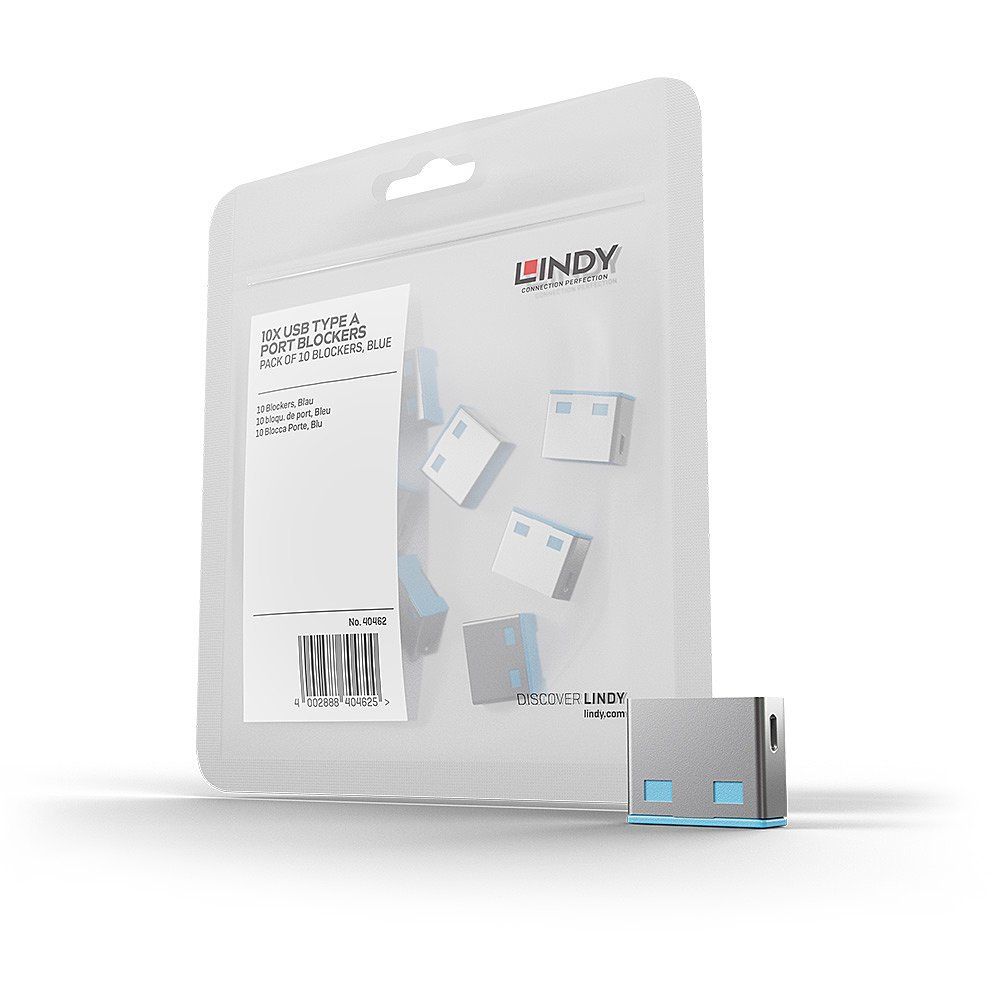 Lindy USB Port Blocker (without key) - Pack of 10, Colour Code: Blue - Image 1