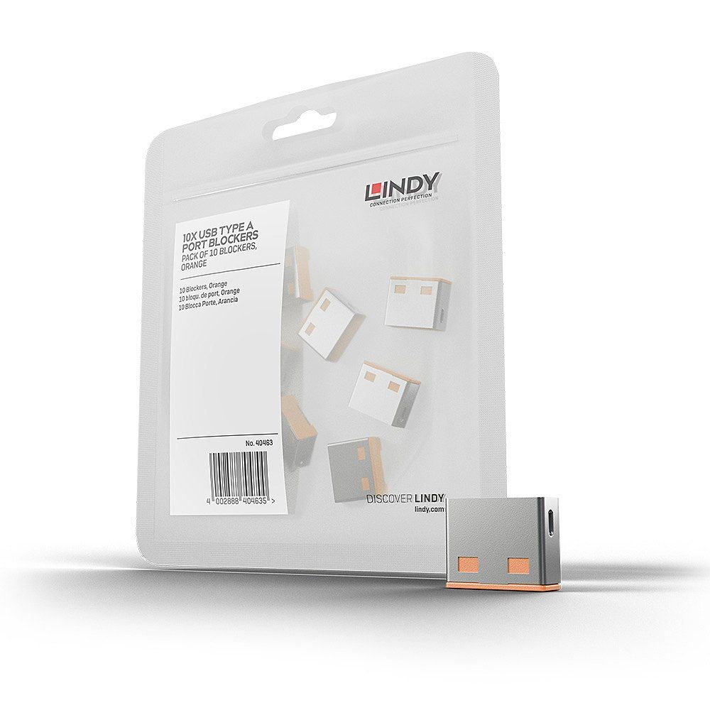 Lindy USB Port Blocker (without key) - Pack of 10, Colour Code: Orange - Image 1