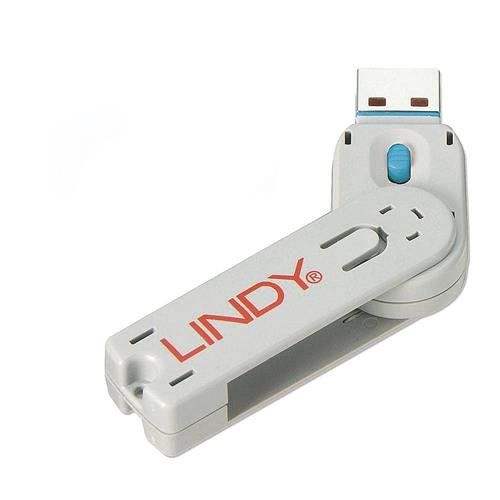 Lindy USB Type A Port Blocker Key, Blue - Image 1