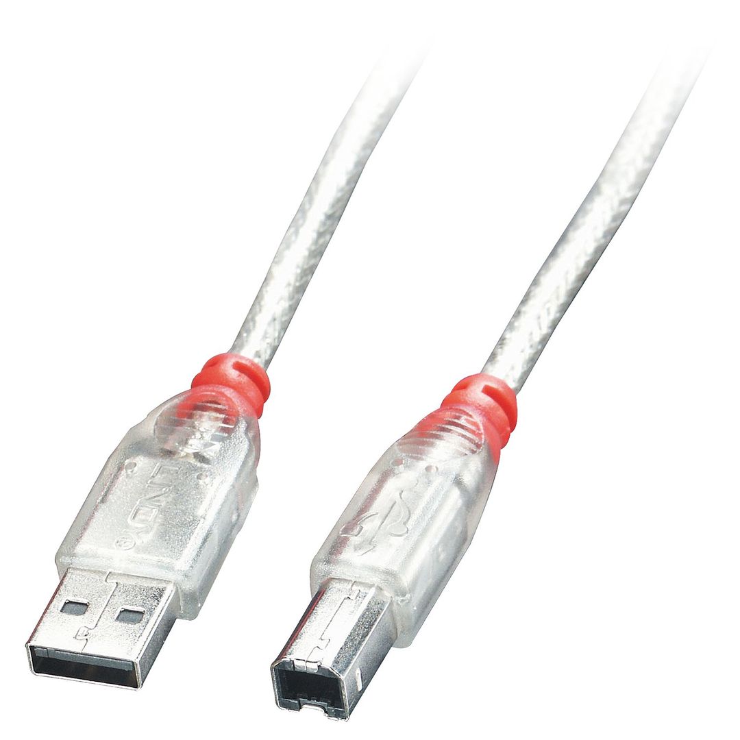 Lindy 0.2m USB 2.0 Cable - Type A to B, Transparent - Image 1