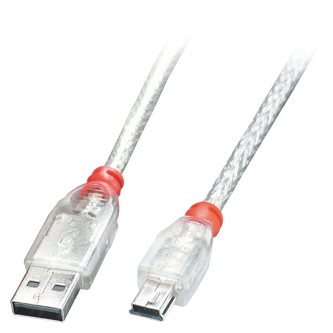 Lindy 0.2m USB 2.0 Cable - Type A To Mini-B, Transparent - Image 1