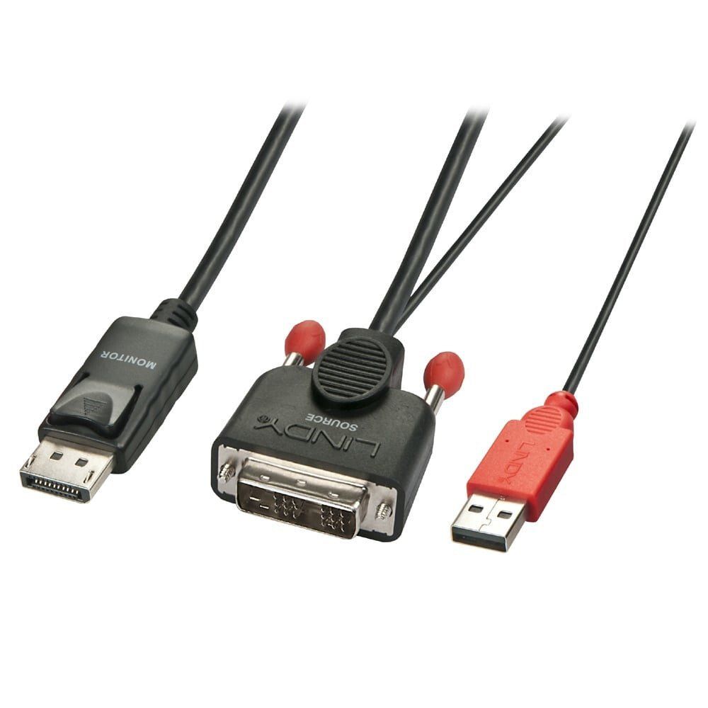 Lindy 3m DVI-D (with USB) to DP Active Adapter Cable Black - Image 1