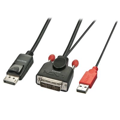 Lindy 3m DVI-D (with USB) to DP Active Adapter Cable Black