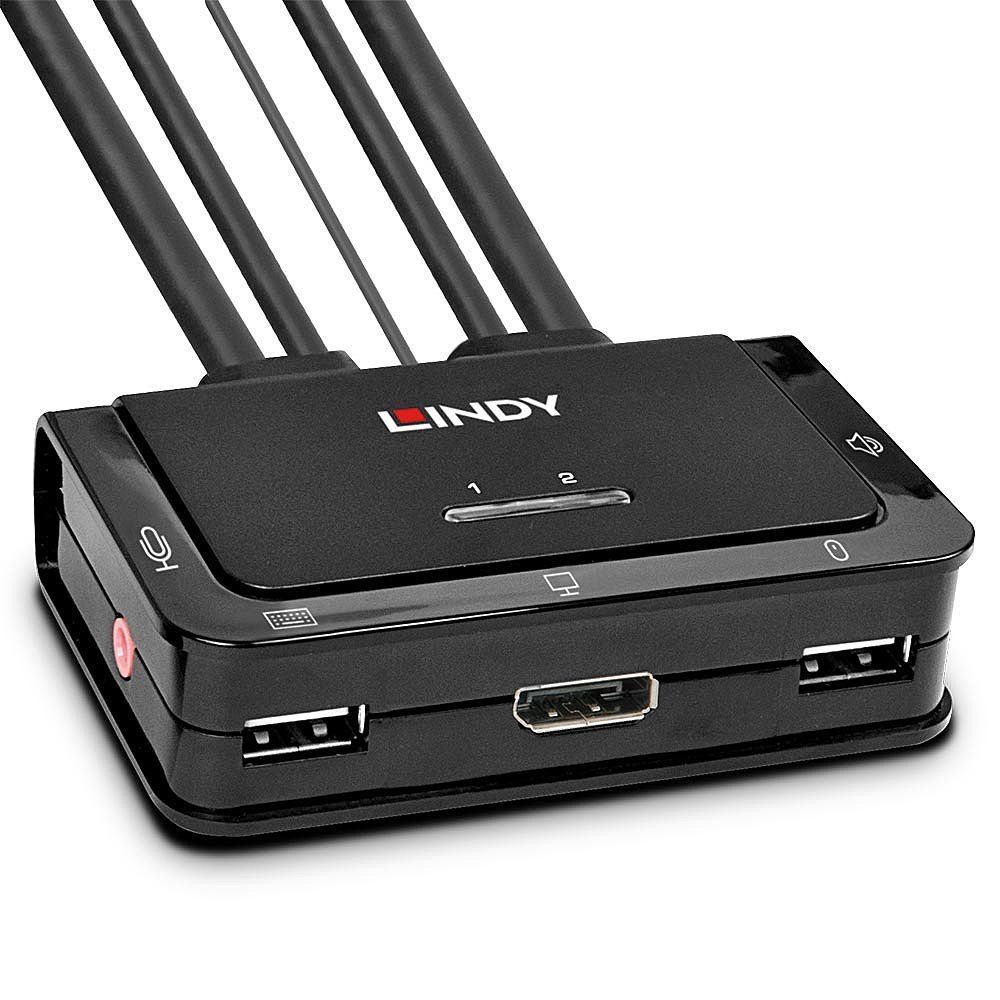 Lindy 2 Port DisplayPort 1.2, USB 2.0 and Audio Cable KVM Switch - Image 1