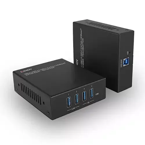 Lindy 100m USB 3.2 Gen 1 Cat.6A HDBaseT Extender Transmitter & receiver Wired 100 m Cat6a Black Metal - Image 1