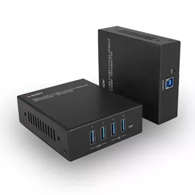 Lindy 100m USB 3.2 Gen 1 Cat.6A HDBaseT Extender Transmitter & receiver Wired 100 m Cat6a Black Metal