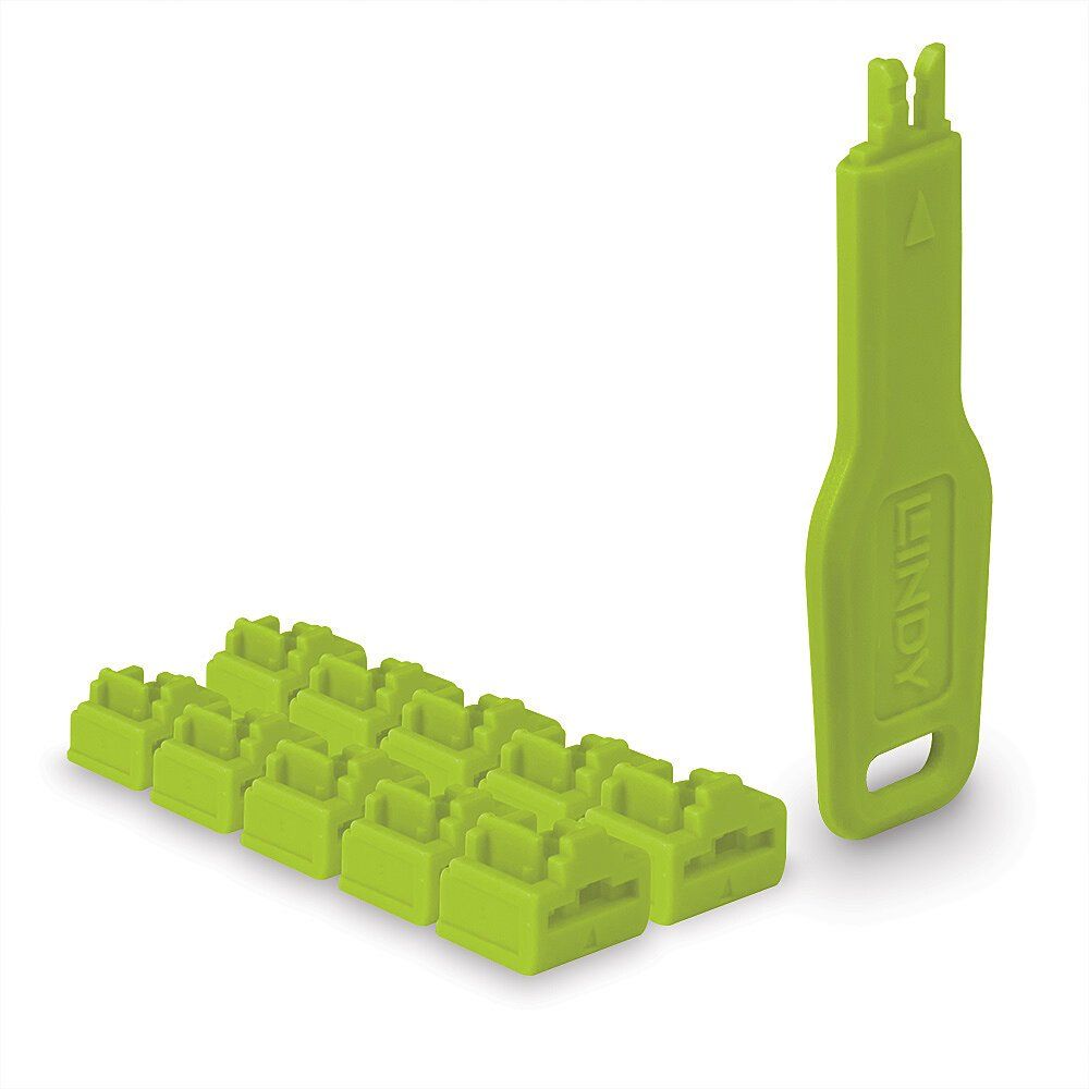 Lindy RJ45 Port Locks Green, 10x + 1 Key - Image 1
