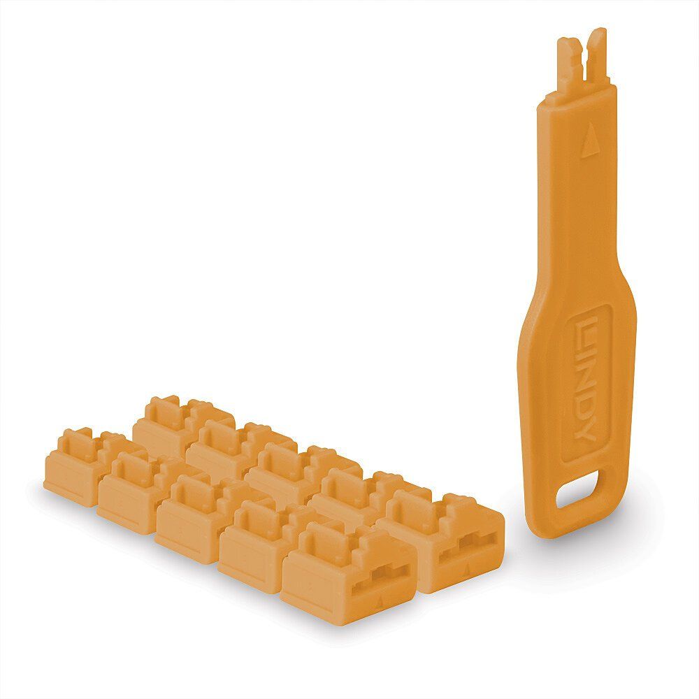 Lindy RJ45 Port Locks Orange, 10x + 1 Key - Image 1