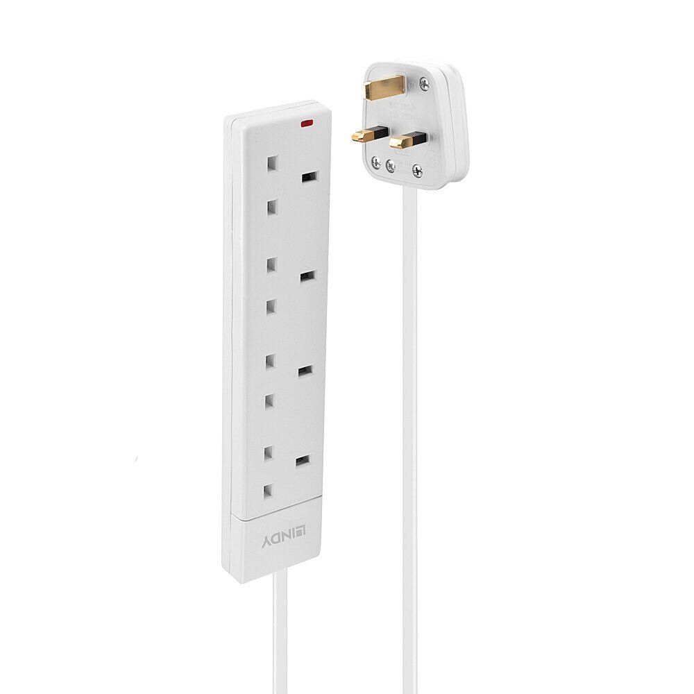 Lindy 2m 4-Way UK Mains Power Extension White - Image 1