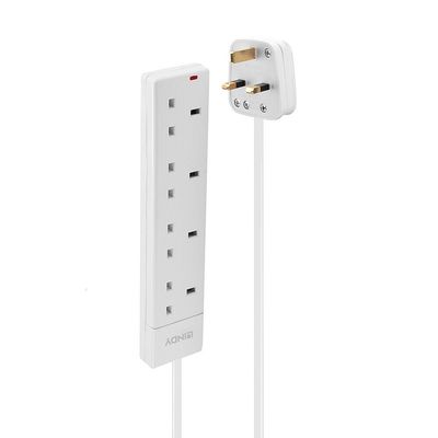 Lindy 2m 4-Way UK Mains Power Extension White