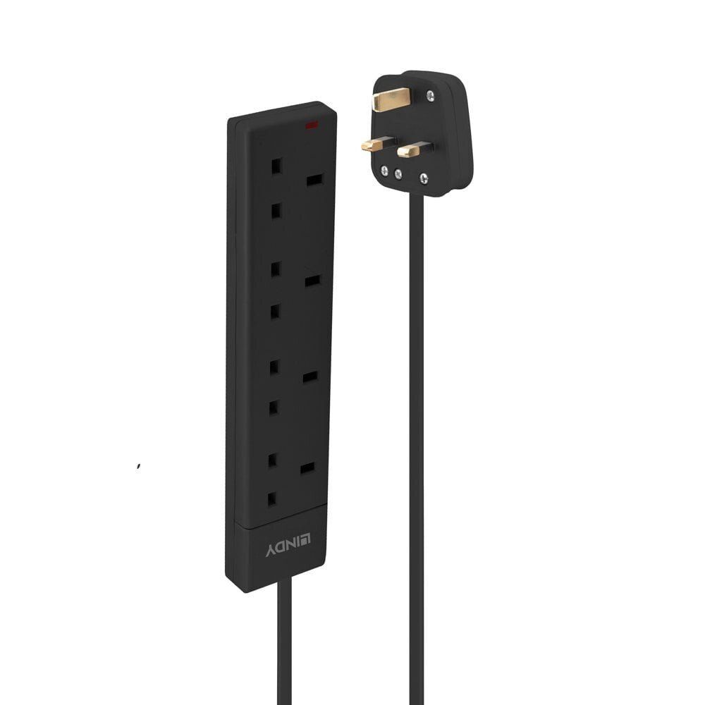Lindy 2m 4-Way UK Mains Power Extension Black - Image 1