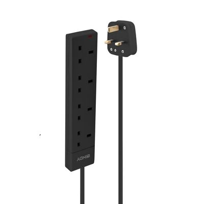 Lindy 2m 4-Way UK Mains Power Extension Black