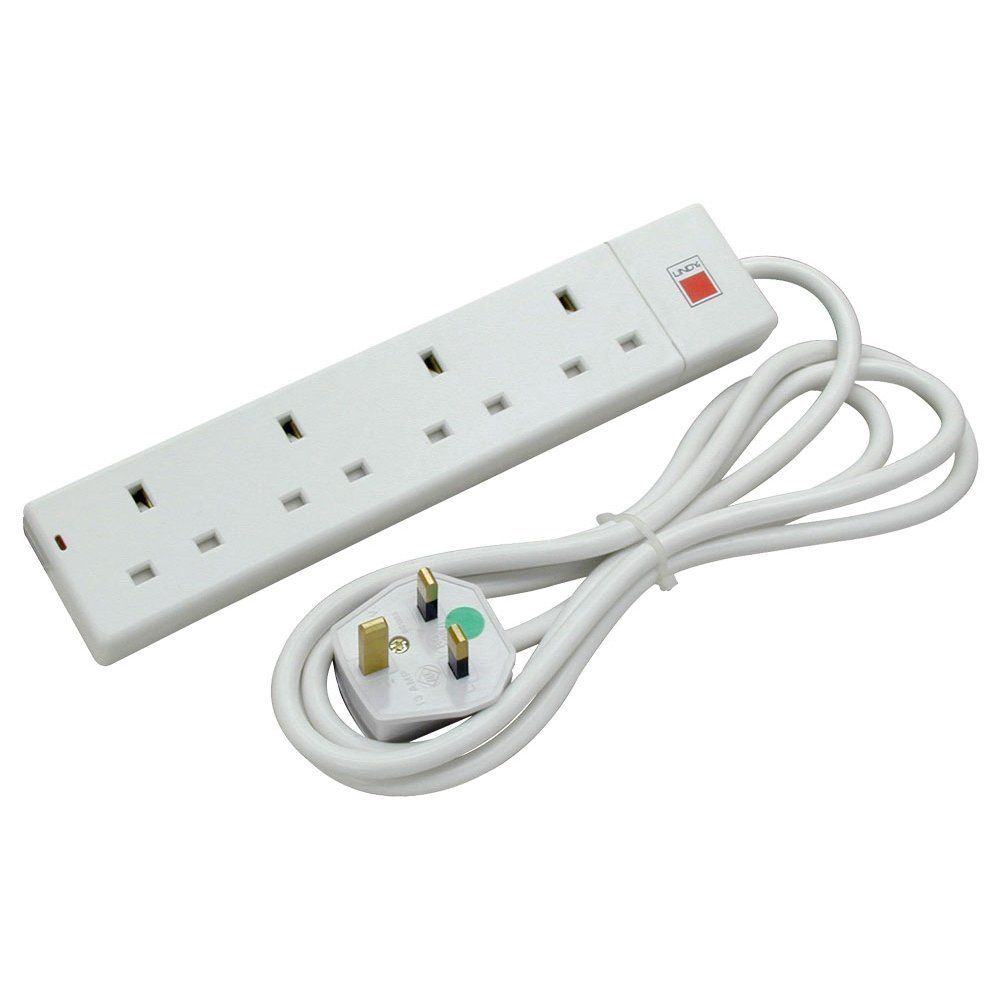 Lindy 5m 4-Way UK Mains Power Extension White - Image 1