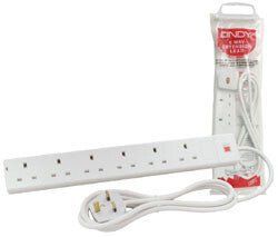 Lindy 5m 6-Way UK Mains Power Extension White - Image 1