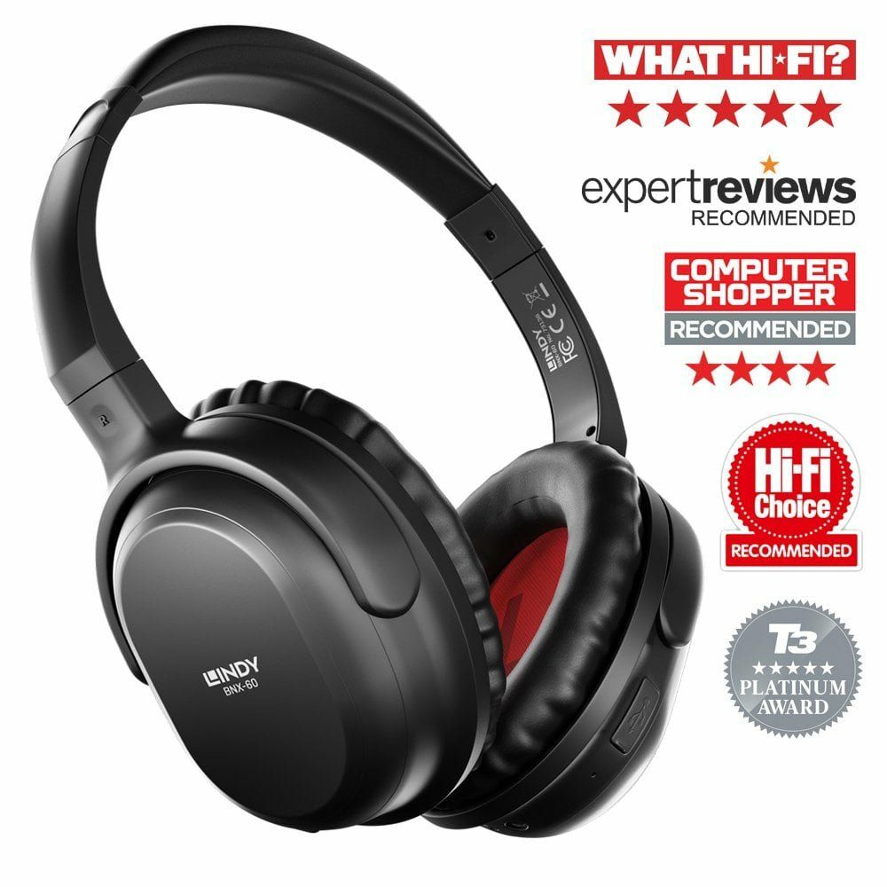 Lindy BNX-60 Wireless Active Noise Cancelling Headphones with aptX, Matt Black - Image 1