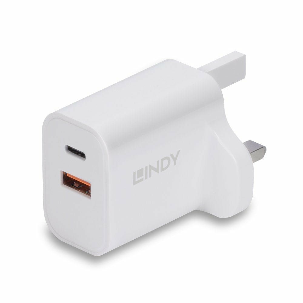 Lindy 30W USB Type A and C Charger UK Plug - Image 1