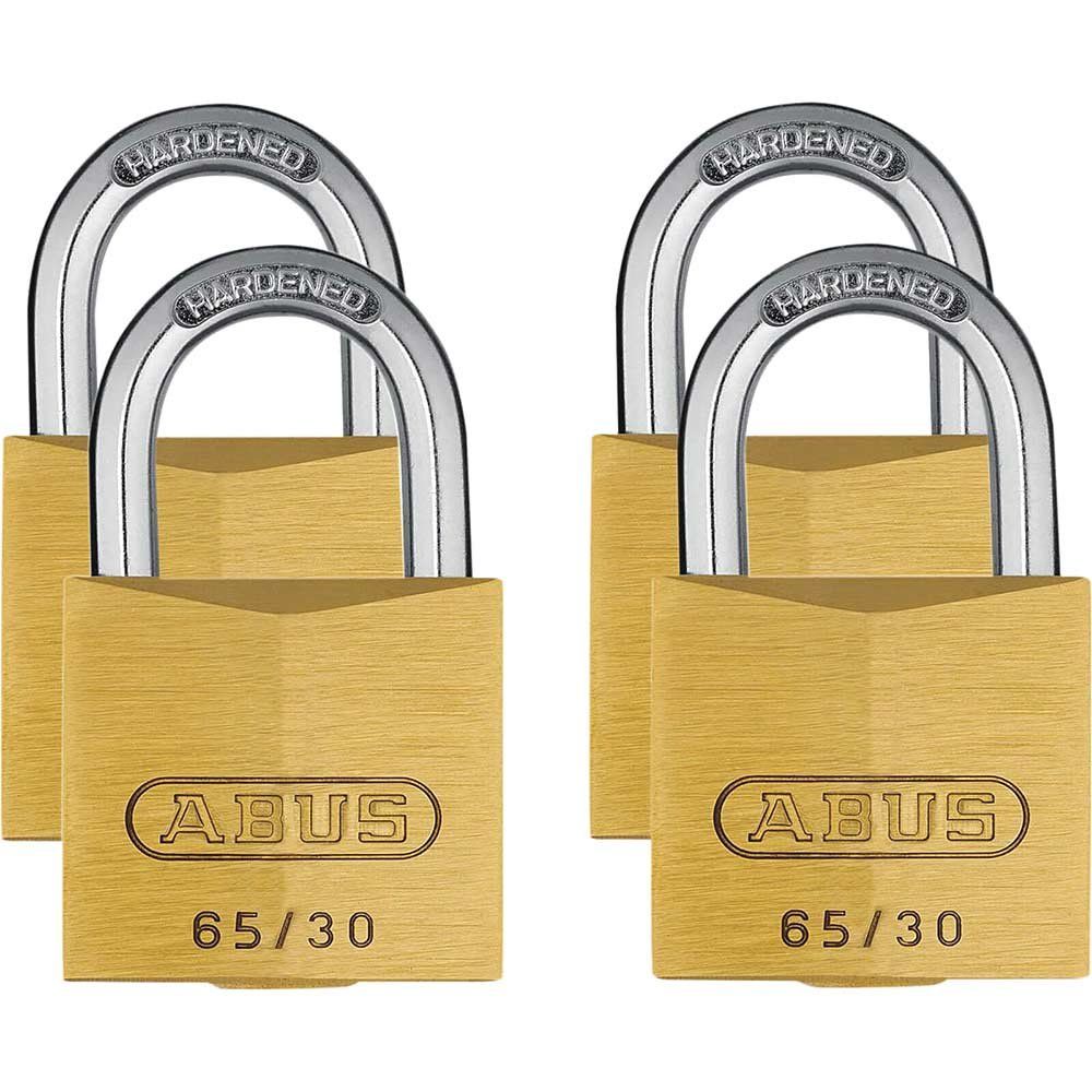 Abus 65 Series Brass Padlock Pack of 4 Keyed Alike 30mm Standard 33664 - Image 1