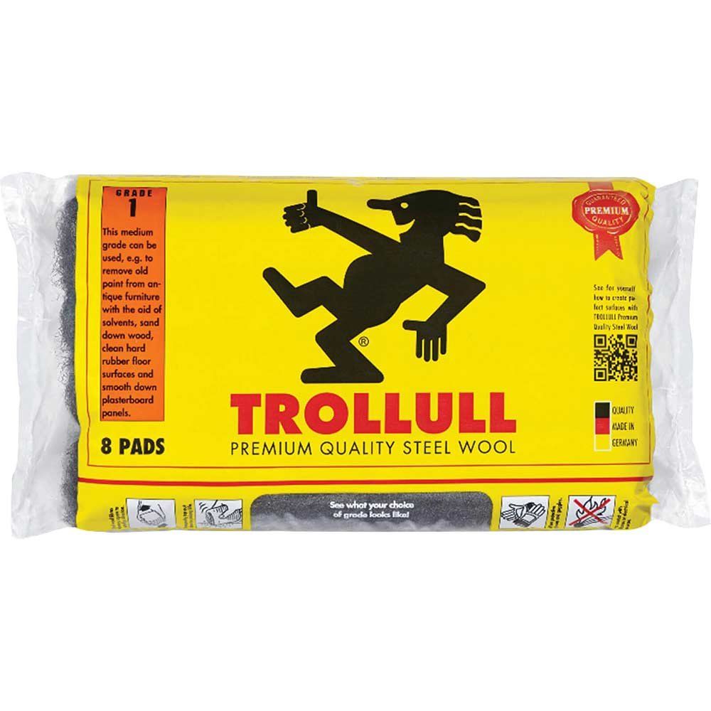 Trollull TRL771214 Extra Large Steel Wool Pads Grade 1 (Pack 8) - Image 1