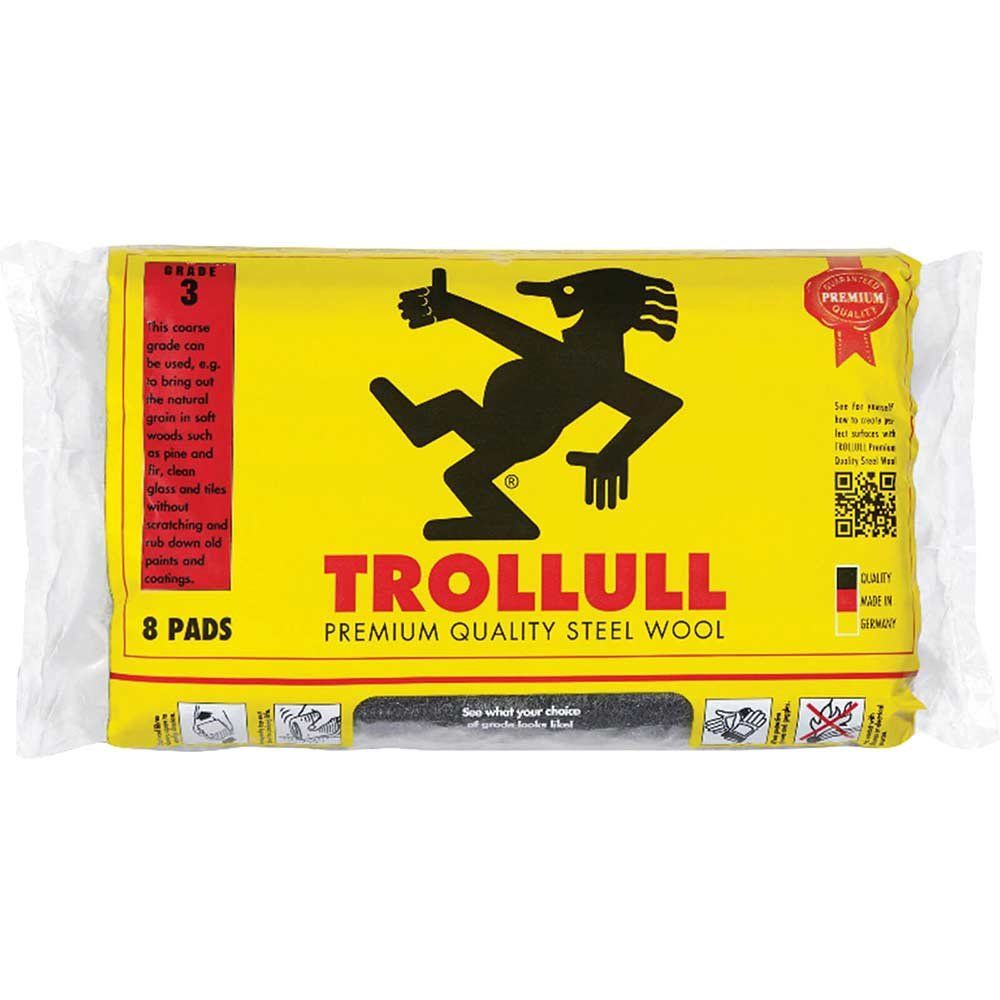 Trollull TRL771234 Extra Large Steel Wool Pads Grade 3 (Pack 8) - Image 1