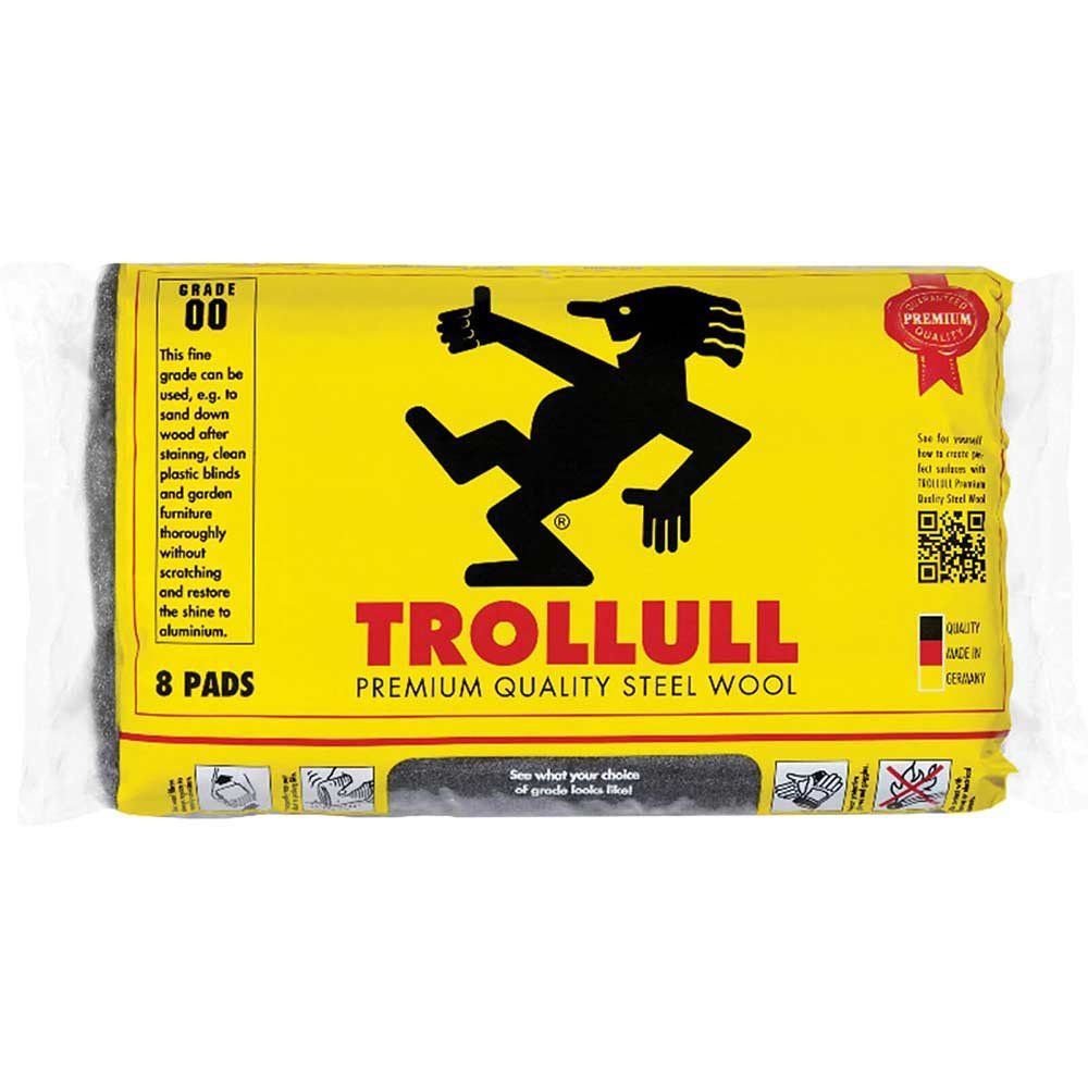 Trollull TRL771274 Extra Large Steel Wool Pads Grade 00 (Pack 8) - Image 1