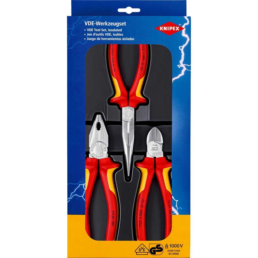 Knipex 00 20 12 3 Piece VDE Insulated Electricans Pliers Set - Image 1