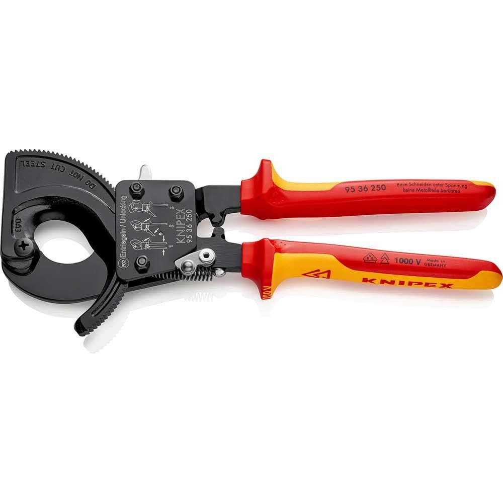 Knipex 95 36 VDE Insulated Ratchet Action Cable Cutter 250mm - Image 1