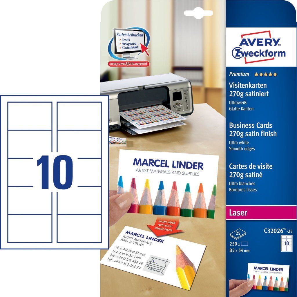 Avery C32026-25 business card Laser/Inkjet Cardboard White 25 pc(s) - Image 1