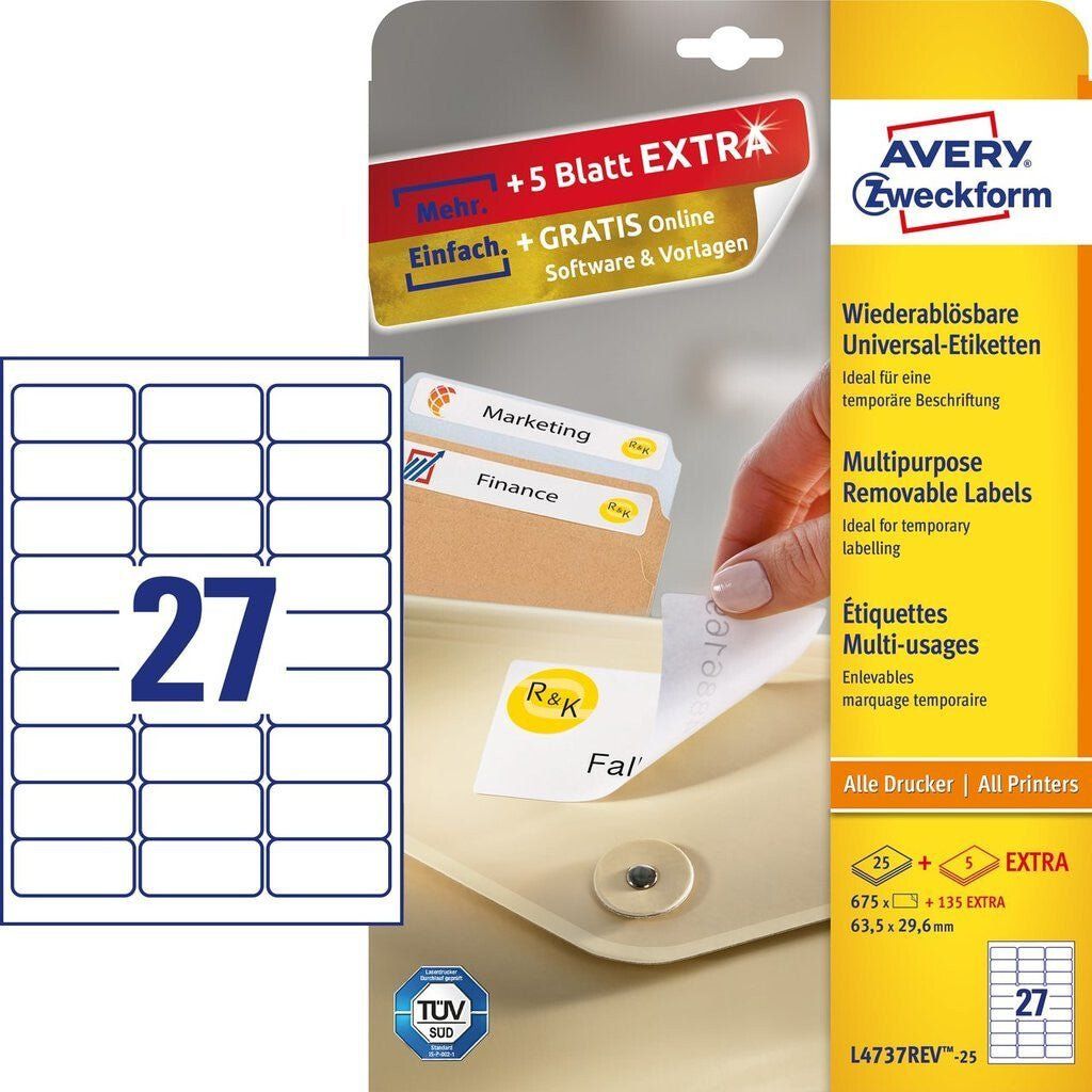Avery L4737REV-25 self-adhesive label Rounded rectangle Removable White 810 pc(s) - Image 1