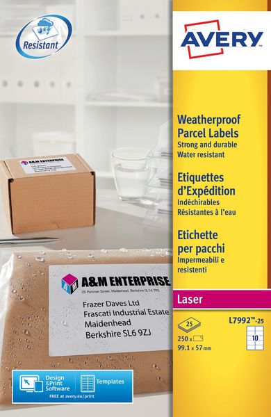 Avery Weatherproof Shipping Labels self-adhesive label White 250 pc(s)