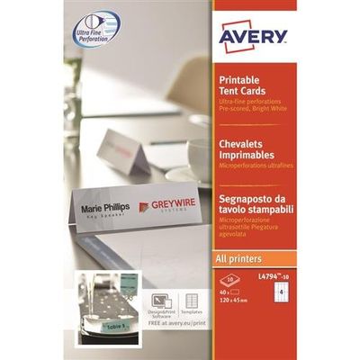 Avery Printable Tent Card 120x45mm 4 Per Sheet 190gsm White (Pack 40) L4794-10