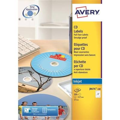 Avery J8676-100 storage media label 200 pc(s) CD/DVD Self-adhesive lab