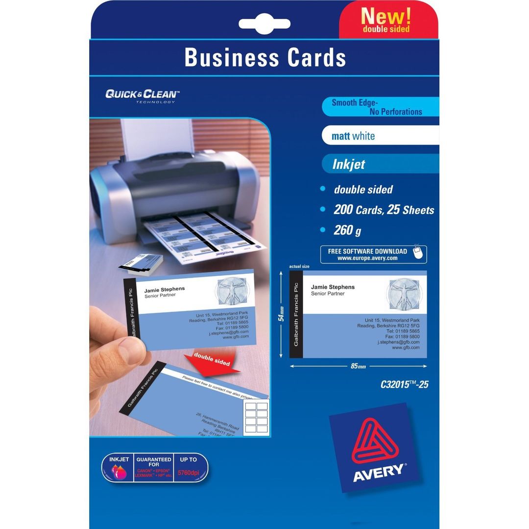 Avery Quick&Clean 85 x 54 mm (x25) business card 200 pc(s) - Image 1
