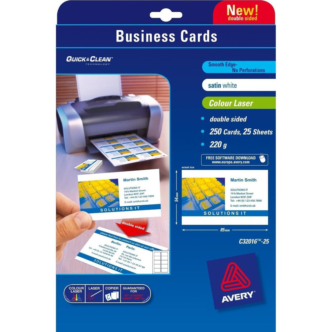 Avery Quick&Clean 85 x 54 mm (x25) business card 250 pc(s) - Image 1