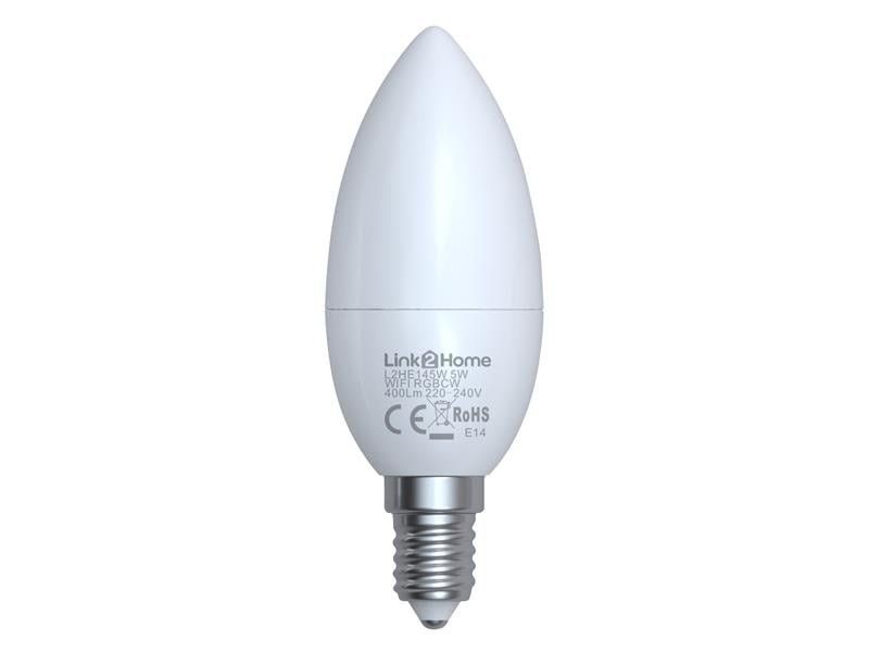 Link2Home L2HE145W Wi-Fi Led Ses (E14) Opal Candle Dimmable Bulb White + Rgb 400 Lm 5W - Image 1