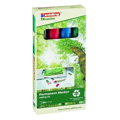 Edding 22 EcoLine permanent marker Chisel tip Black. Blue. Green. Red