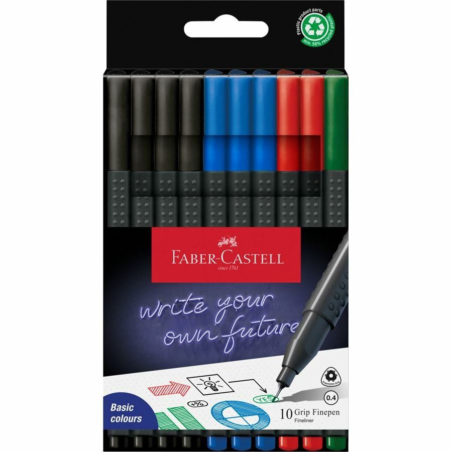 Faber-Castell Grip Finepen fineliner Fine Black. Blue. Green. Red 10 p - Image 1