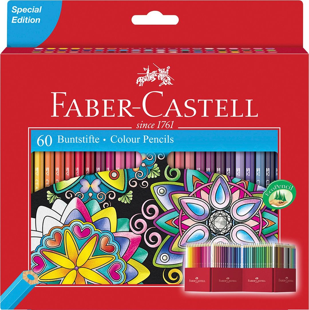 Faber-Castell Classic Colour Pencils, Assorted Colours (Neon, Metallic & Pastel), Wallet of 60 - Image 1