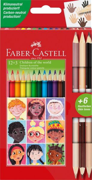 Faber-Castell Triangular Colour Pencil Set, 12 Colours + 3 Bi-Colour Skintone Pencils - Thumbnail 2
