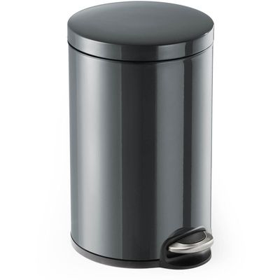 Durable Powder Coated Metal Pedal Bin Round 12 Litre Charcoal 341158